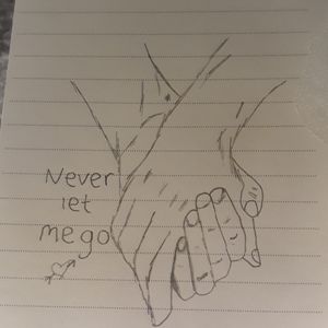 A drawing of two people holding hands